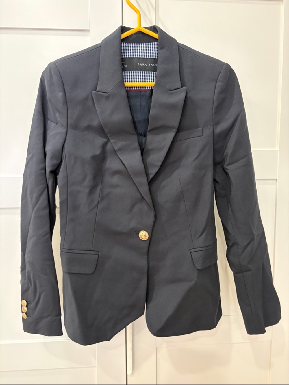 Zara Navy Single-Button Blazer with Gold Buttons